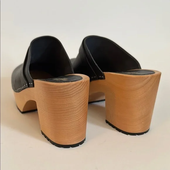 Swedish Hasbeens LOUISE Black Leather Platform Clogs Heels 38 - Picture 9 of 10